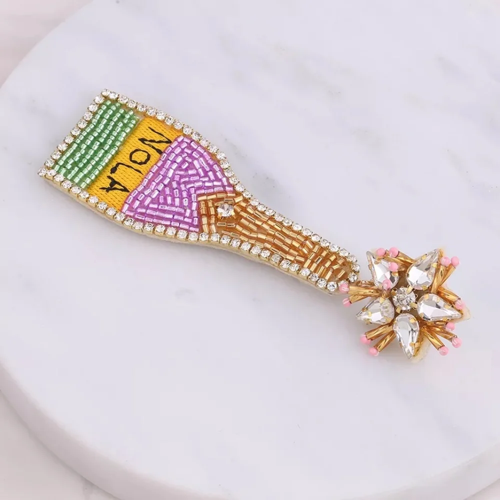 New Orleans NOLA Beaded Statement Earrings Mardi Gras Colors with Crysta… - Picture 8 of 8